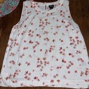 Pink floral white tank top